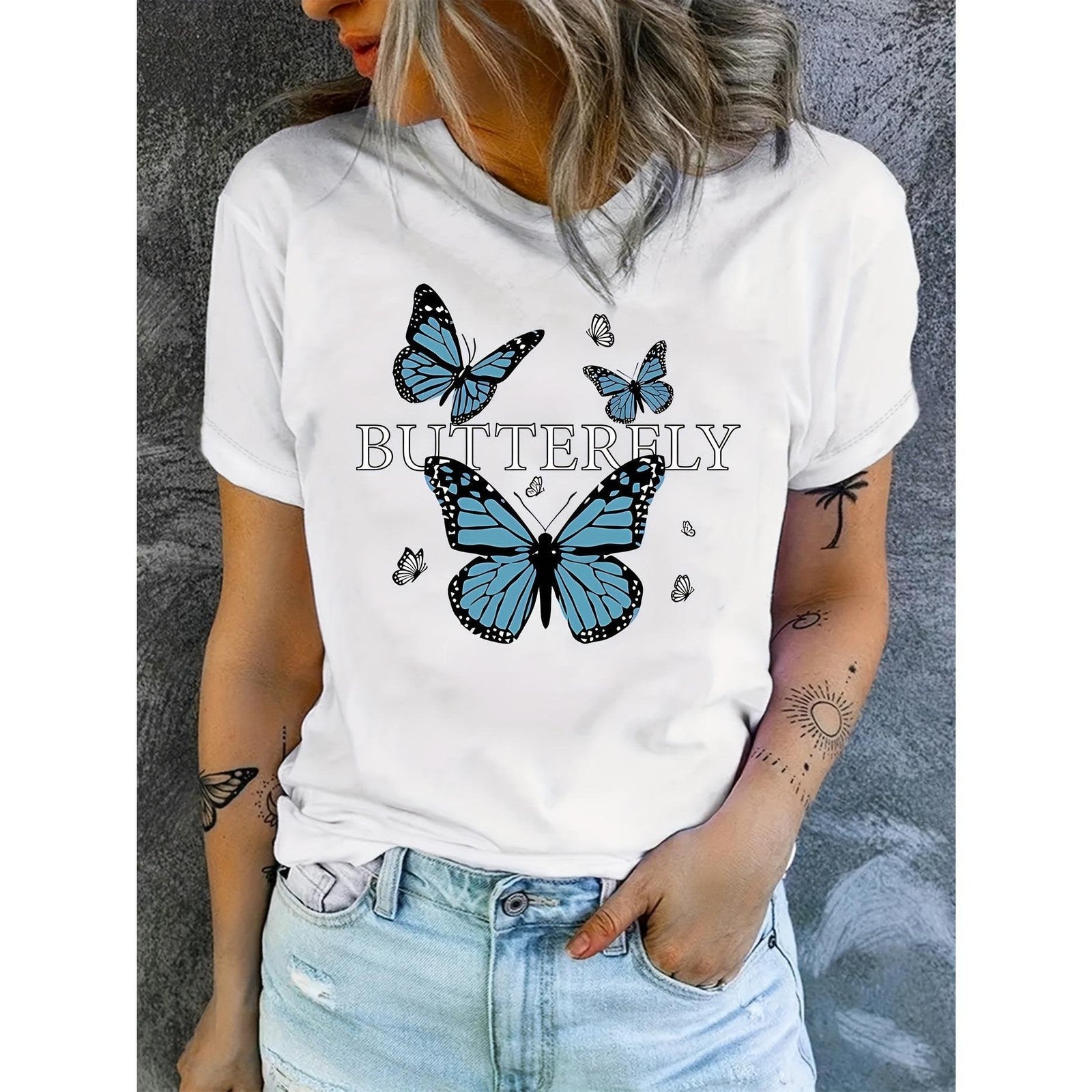 Cute Butterfly Floral Print Summer Aesthetic Streetwear Casual Gift Unisex Tee