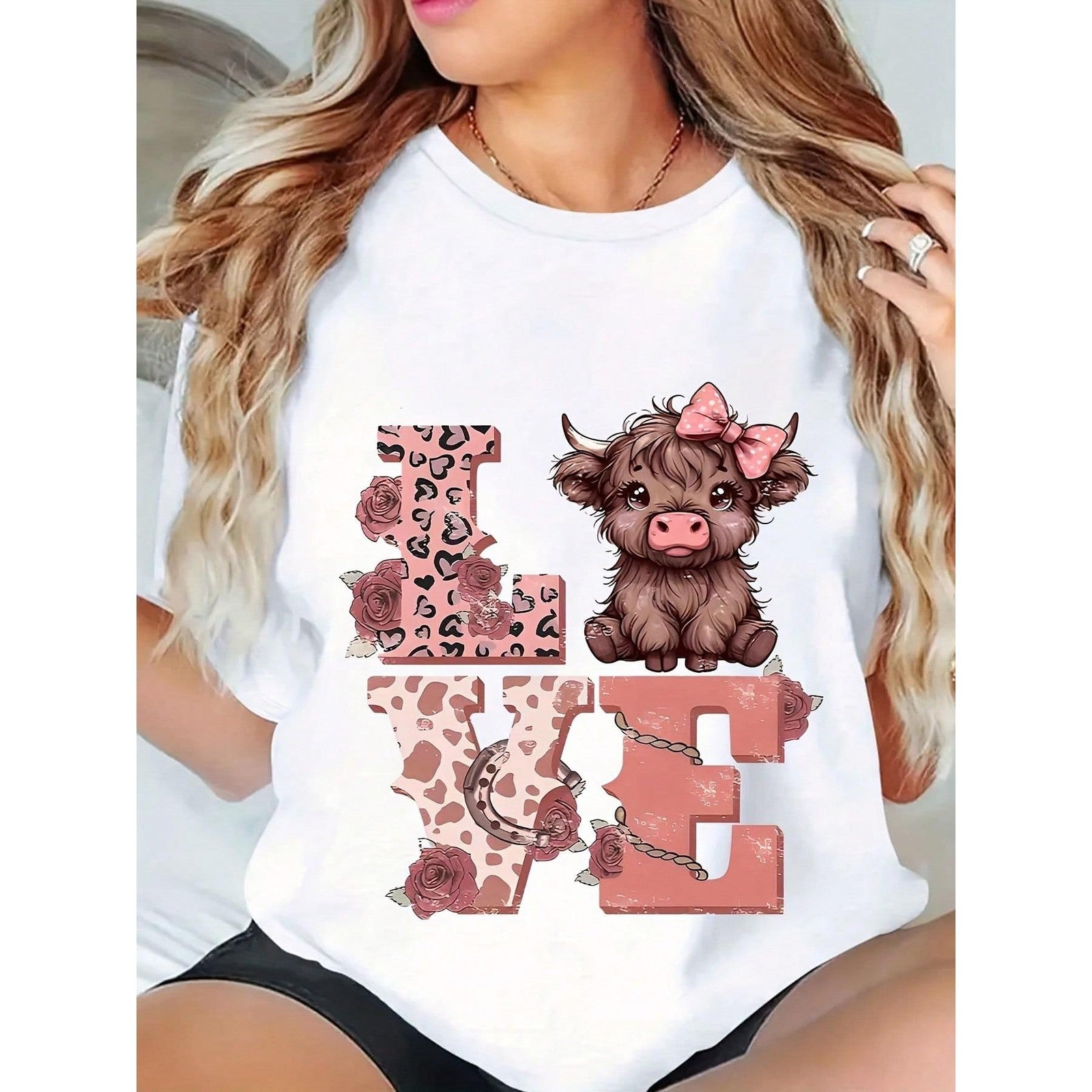 Plus Size Highland Cow Women's Shirt - Cute Cow Print Western Farm T-Shirt