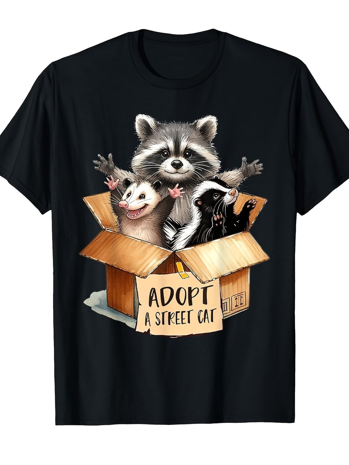 Adopt A Street Cat Opossum Raccoon Skunk Retro Wildlife Animal Lover Unisex Tee