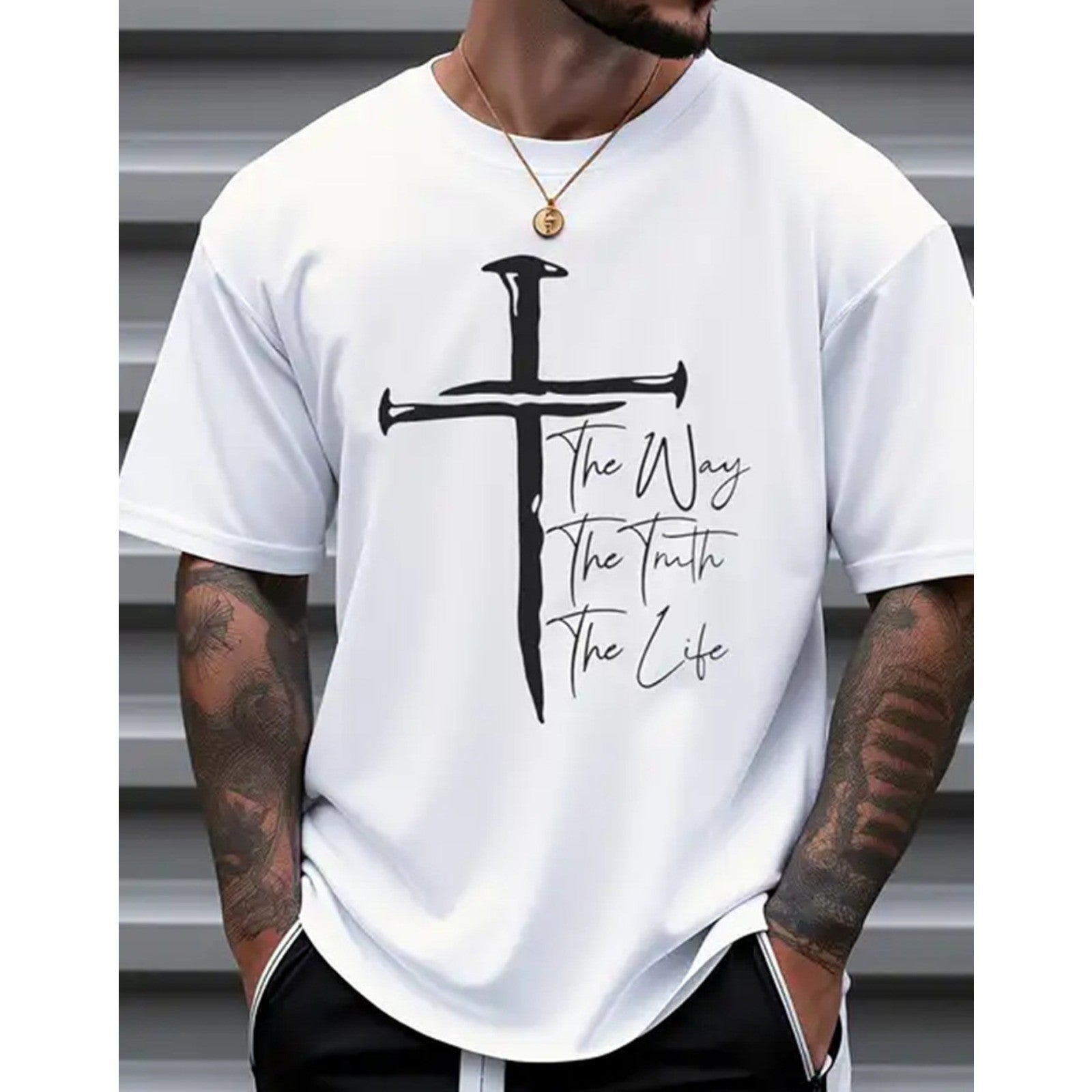 Men's Christian Faith Graphic T-Shirt - The Way The Truth The Life Cross Tee