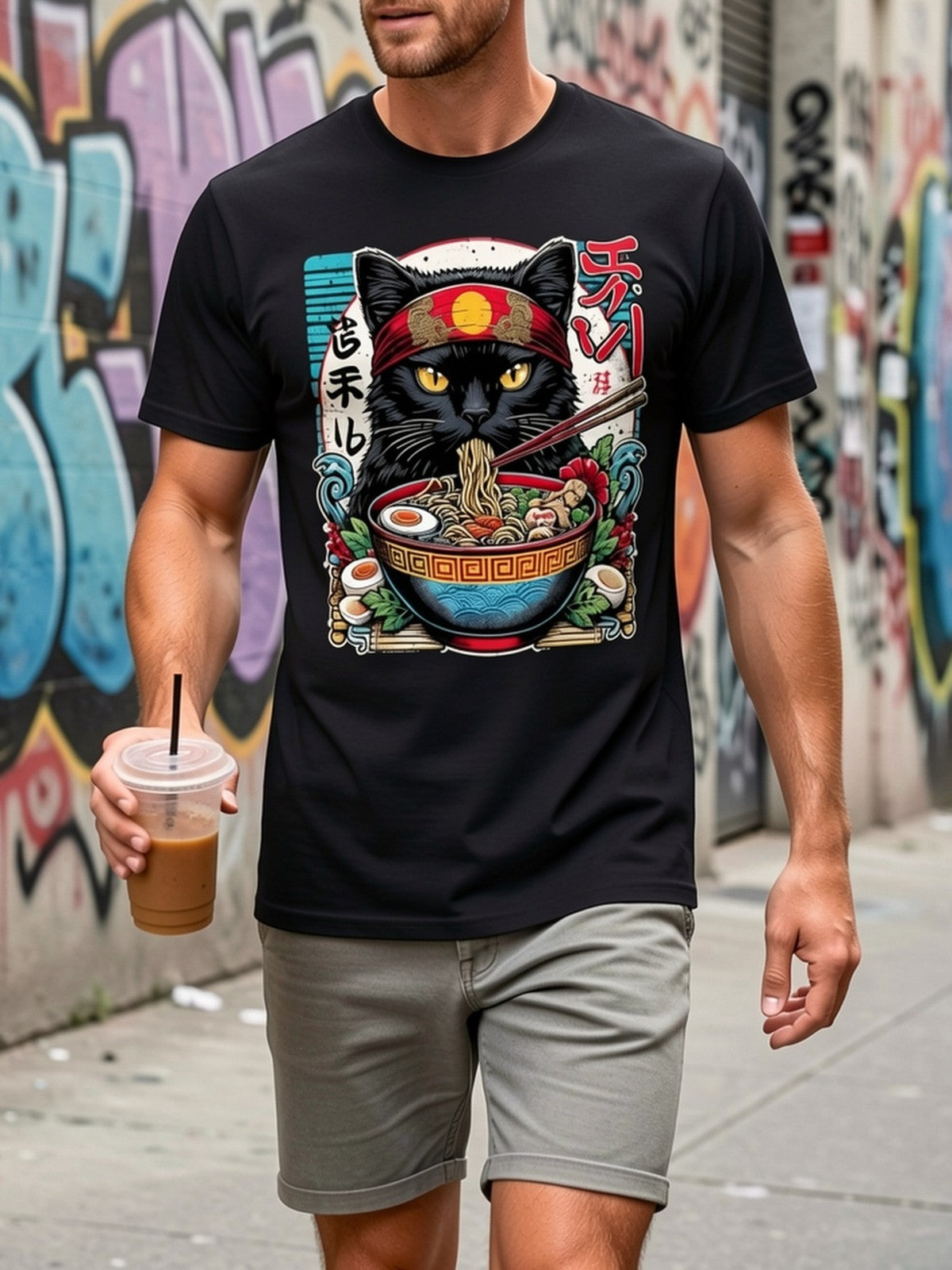 Kawaii Cat Ramen Noodle Japanese Anime Retro Summer Casual Gift Unisex Tee