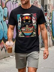 Kawaii Cat Ramen Noodle Japanese Anime Retro Summer Casual Gift Unisex Tee