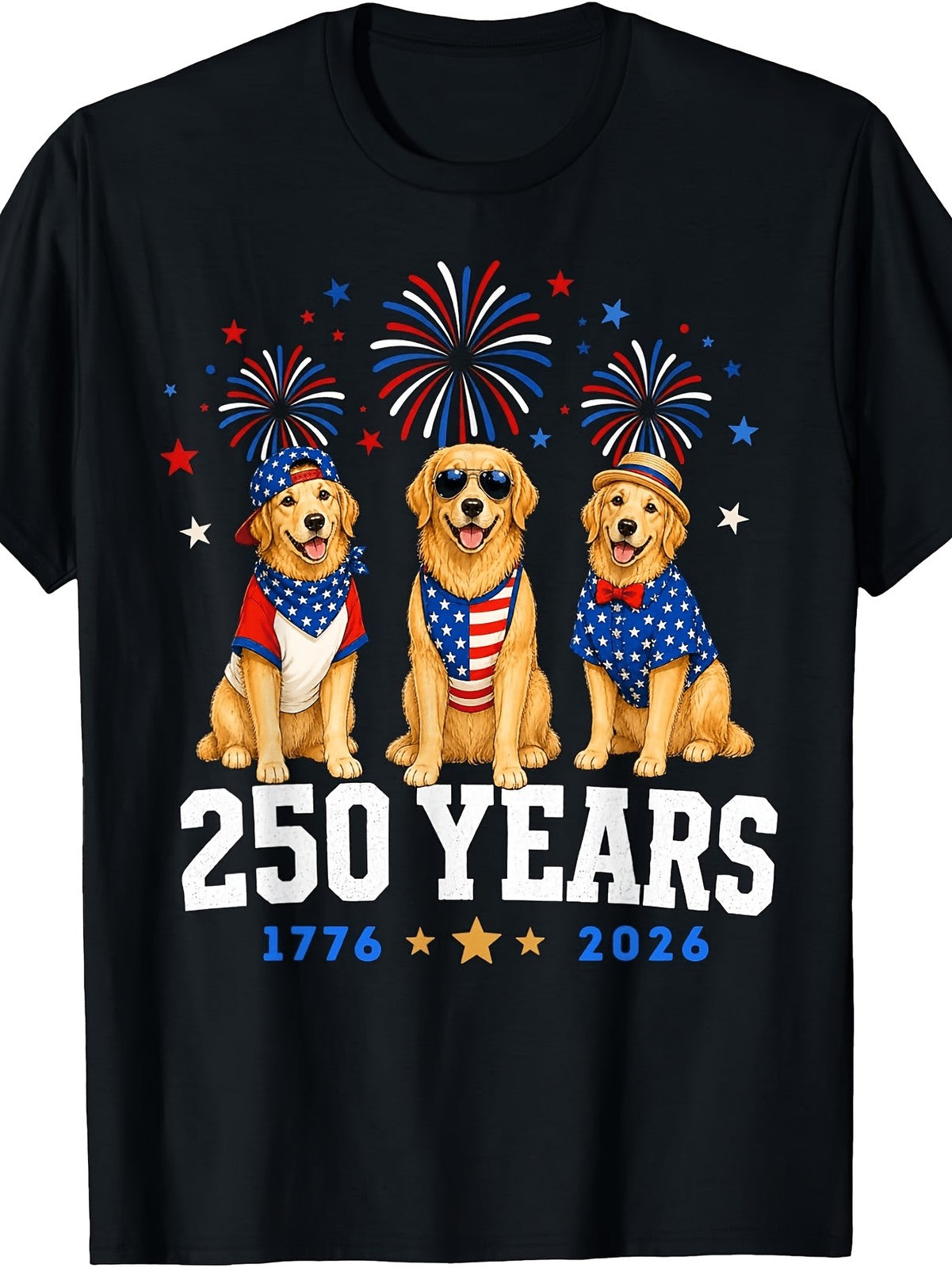 Golden Retriever 250 Years 1776 2026 Retro 4th July DogLover Patriotic UnisexTee
