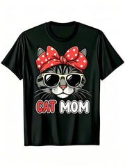 Cat Mom Vintage Graphic Crew Neck Short Sleeve Durable Outdoor Casual Unisex Tee