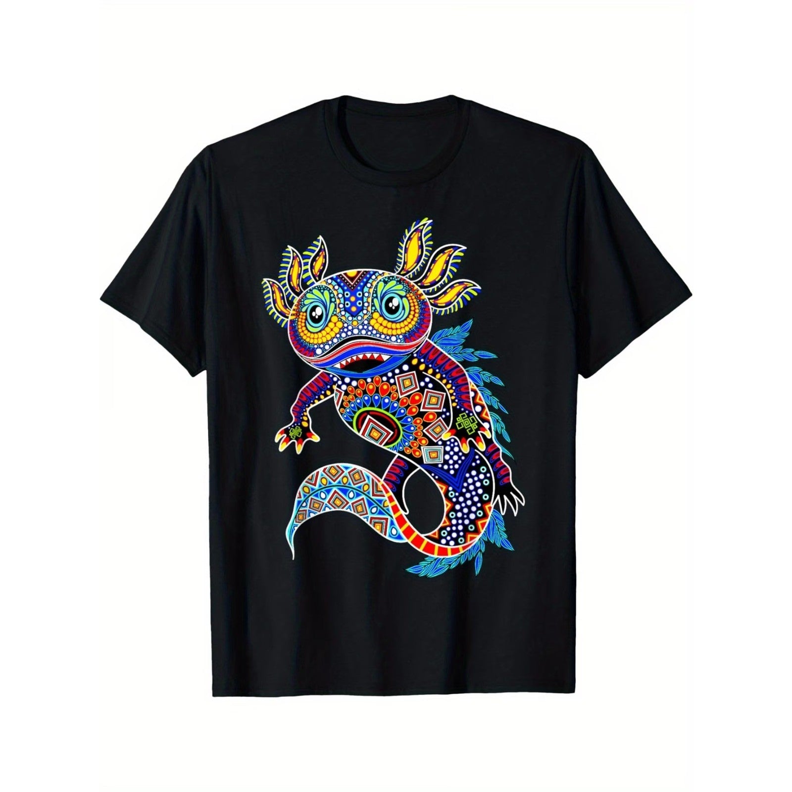 Men's Colorful Axolotl Tribal Art Graphic T-Shirt