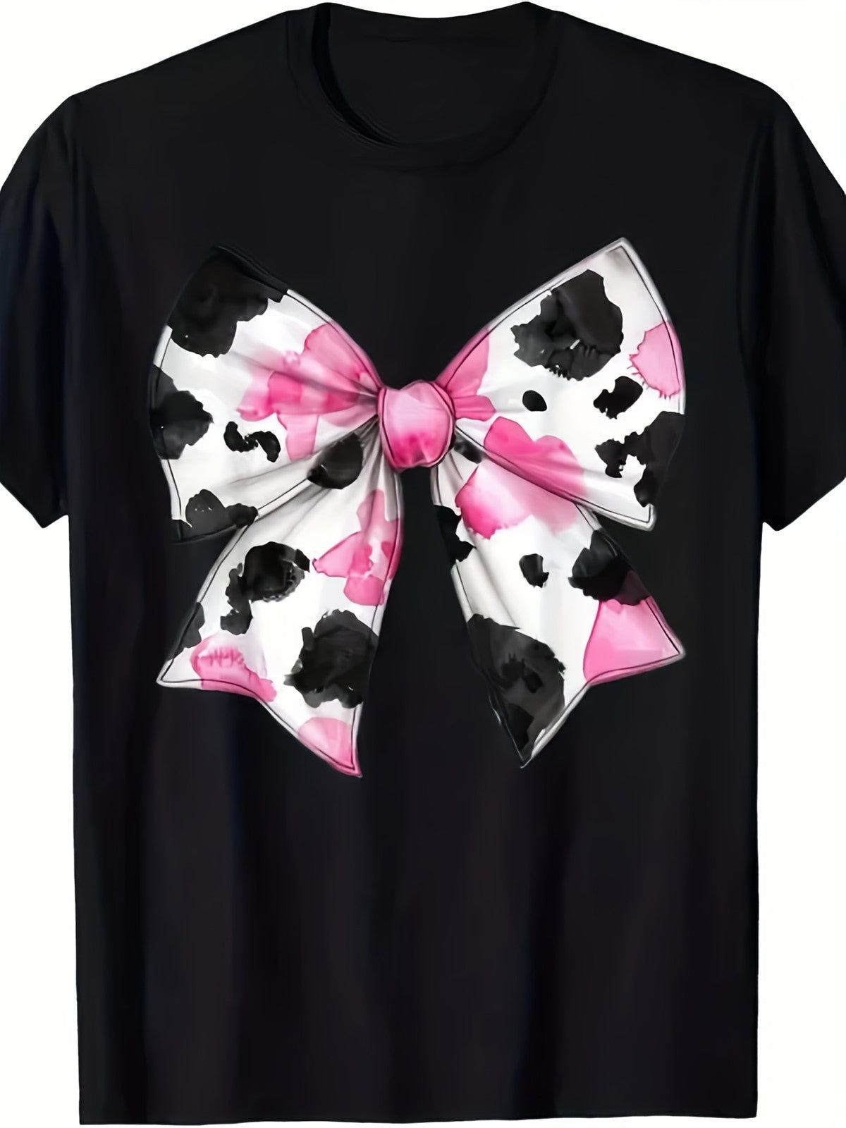 Cute Cow Print Bow Casual Short Sleeve Comfort Trendy Summer Gift Unisex Tee