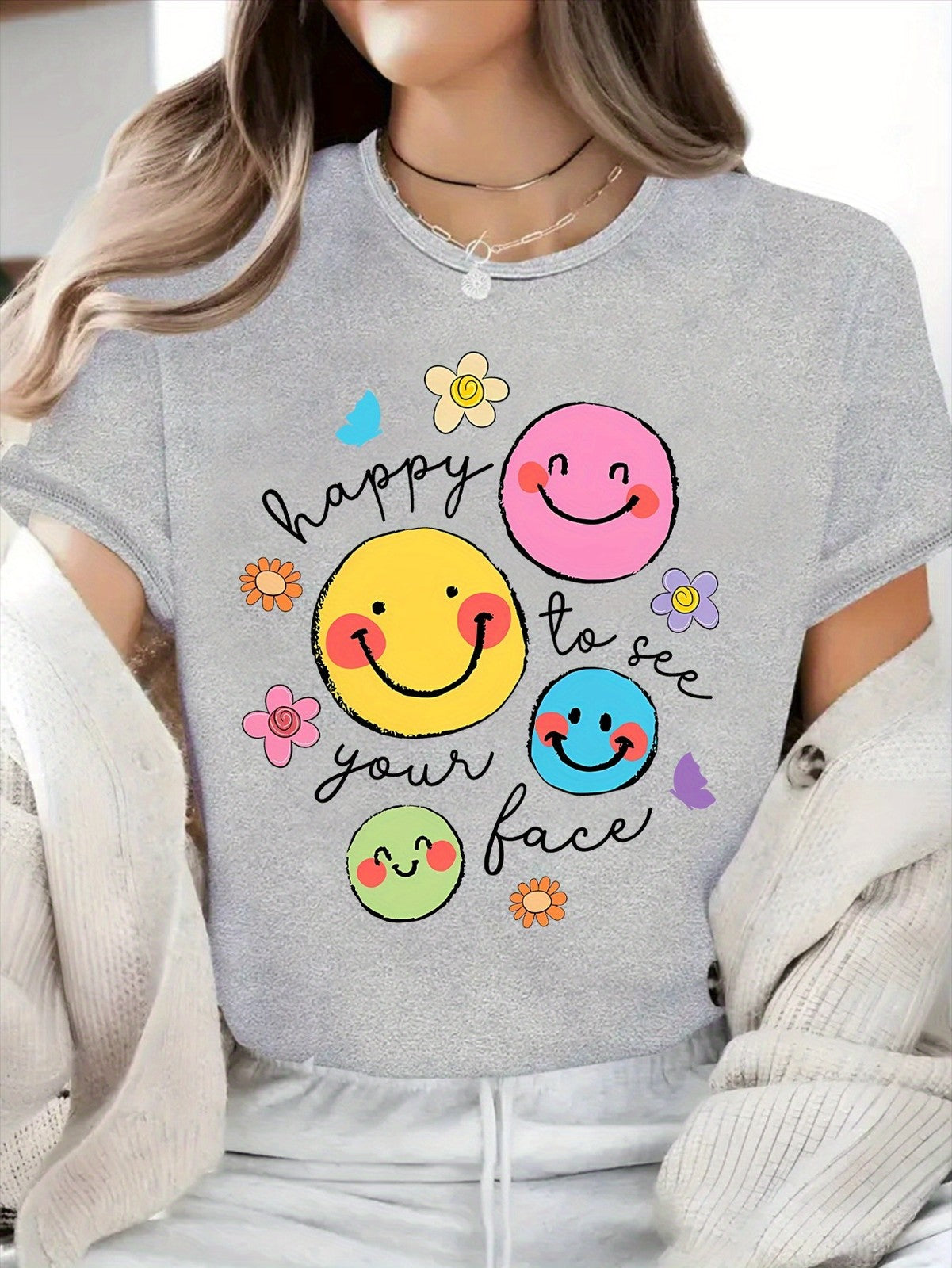 Happy To See Your Face Cartoon Teacher Appreciation Day Gift Casual Unisex Tee