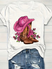 Wild Rose Cowgirl Western Boots Pink Hat Floral Rodeo Ranch Vintage Unisex Tee