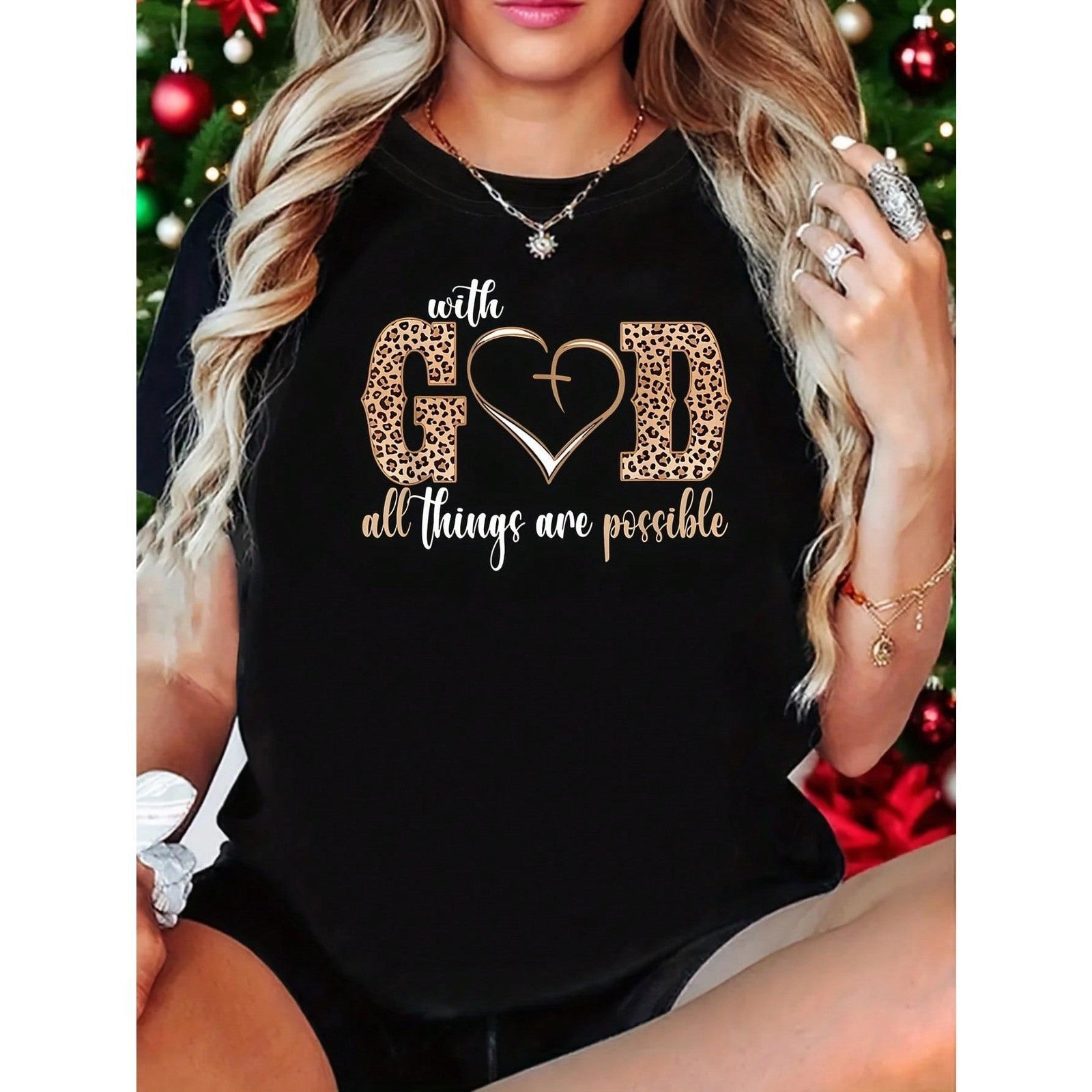 "With God All Things Are Possible" Heart Inspirational Faith T-Shirt
