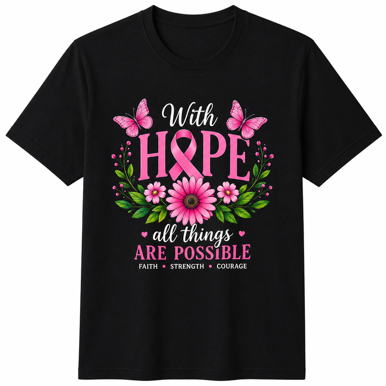 Breast Cancer Awareness Pink Ribbon Hope Floral Faith Survivor Support UnisexTee