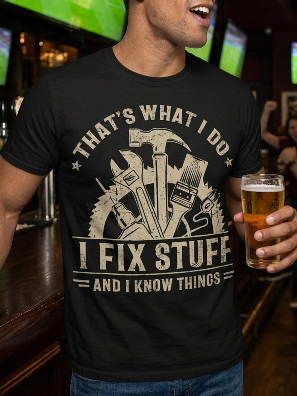 I Fix Stuff Know Things Funny Vintage Handyman Mechanic Gift Casual Unisex Tee