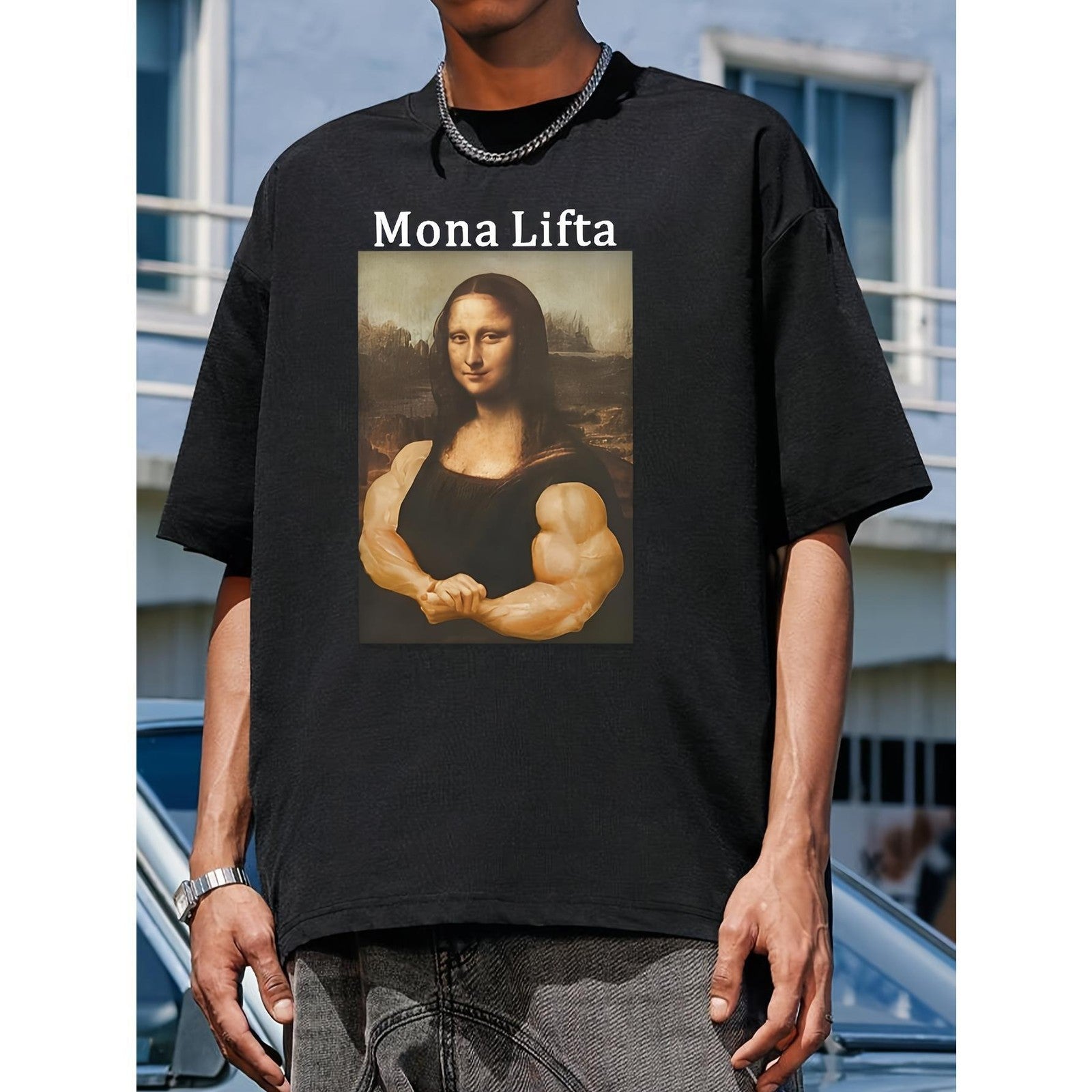 Monalift Funny Mona Lisa Fitness Workout Gym Humor Graphic Unisex Tee