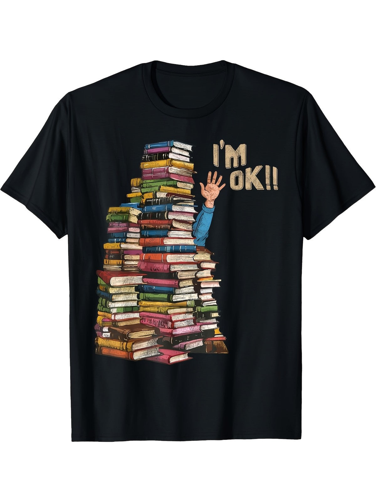 I'm OK Funny Book Lover Librarian Reading Graphic Tee for Men Women, Cute Bookworm Short Sleeve T-Shirt, Casual Crew Neck Top for Reading Gift