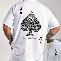 Summer Oversized T-Shirt For Men 100% Cotton Retro Spade Print Casual Tee