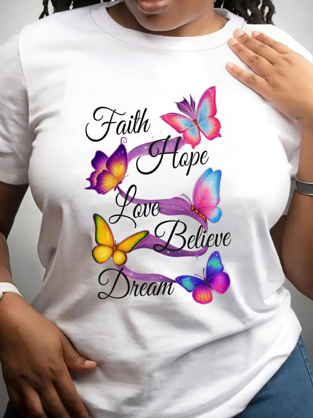 Faith Hope Love Believe Dream Butterfly Floral Christian Positive Gift UnisexTee