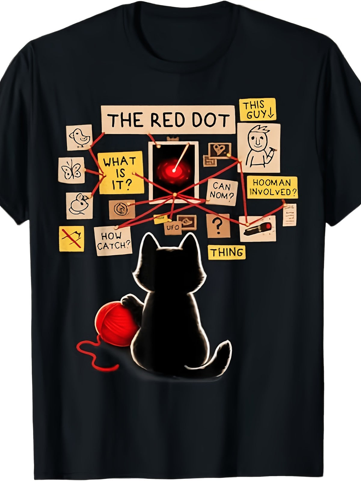 Red Dot Cat Detective Investigation Meme Funny Cat Lover Gift Casual Unisex Tee