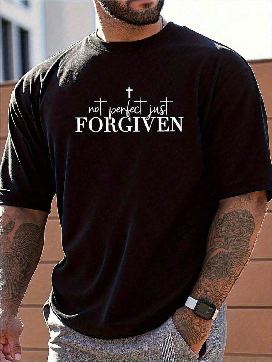 Men's Not Perfect Just Forgiven Graphic T-Shirt Men's Inspirational Positive Message Graphic Tee
