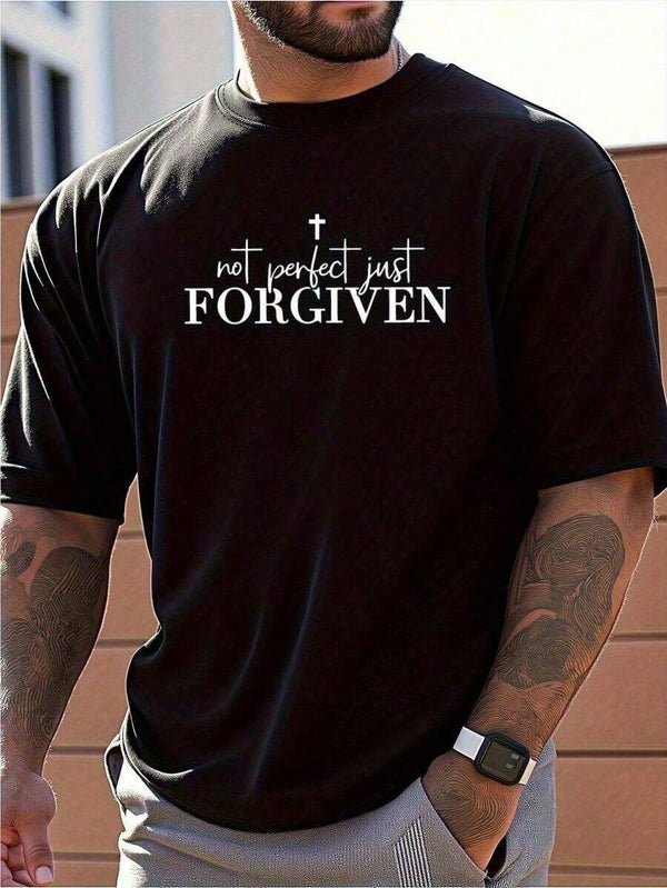 Men's Not Perfect Just Forgiven Graphic T-Shirt Men's Inspirational Positive Message Graphic Tee