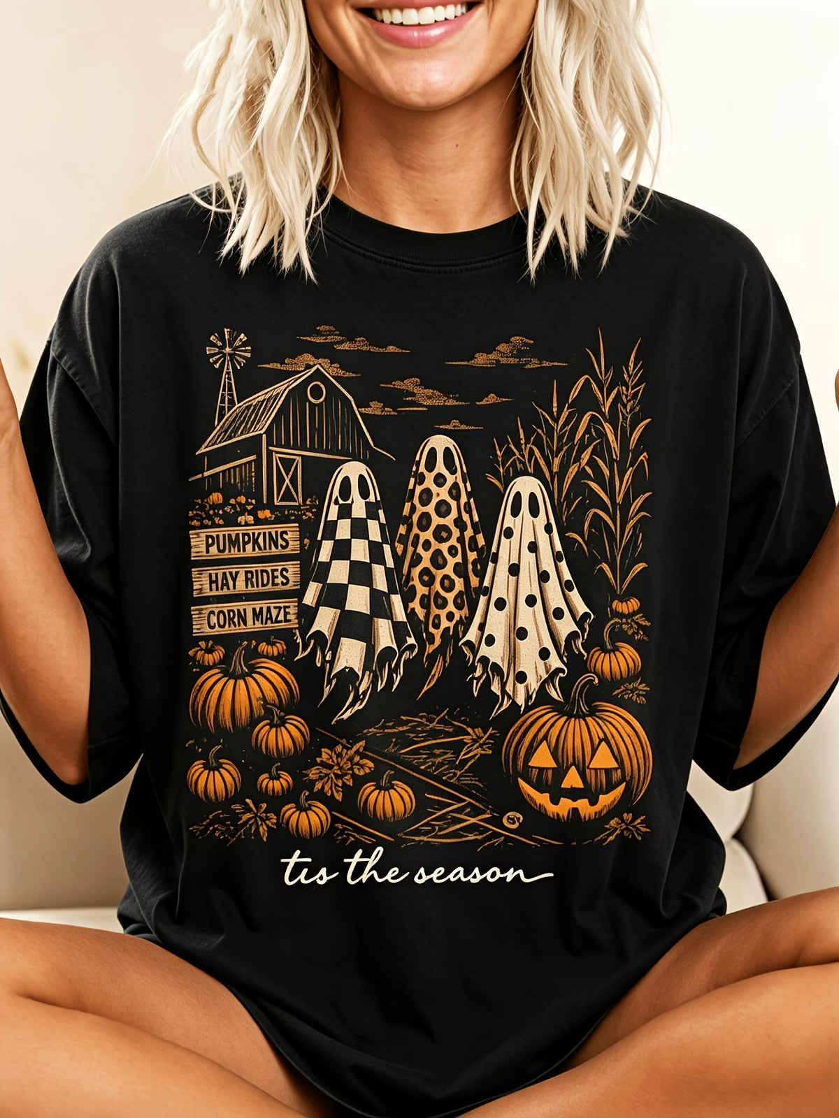 Retro Halloween Ghost Shirt Women Men Funny Pumpkin Spice Fall Tee
