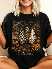 Retro Halloween Ghost Shirt Women Men Funny Pumpkin Spice Fall Tee