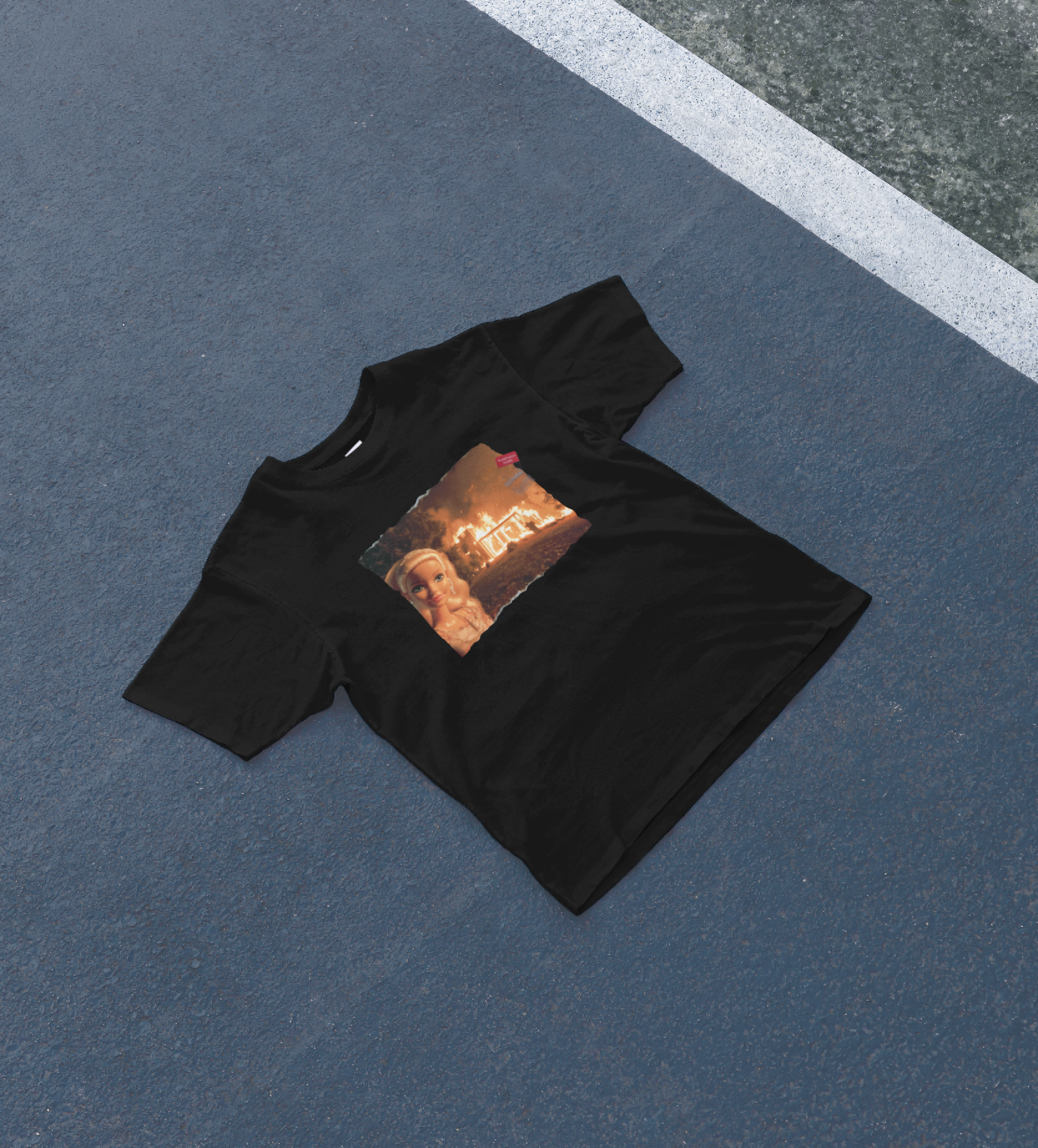 DIYANYONE Original Barbie Fire Meme Cotton Graphic T-Shirt - Dark Humor Statement Apparel, Viral Internet Pop Culture Style