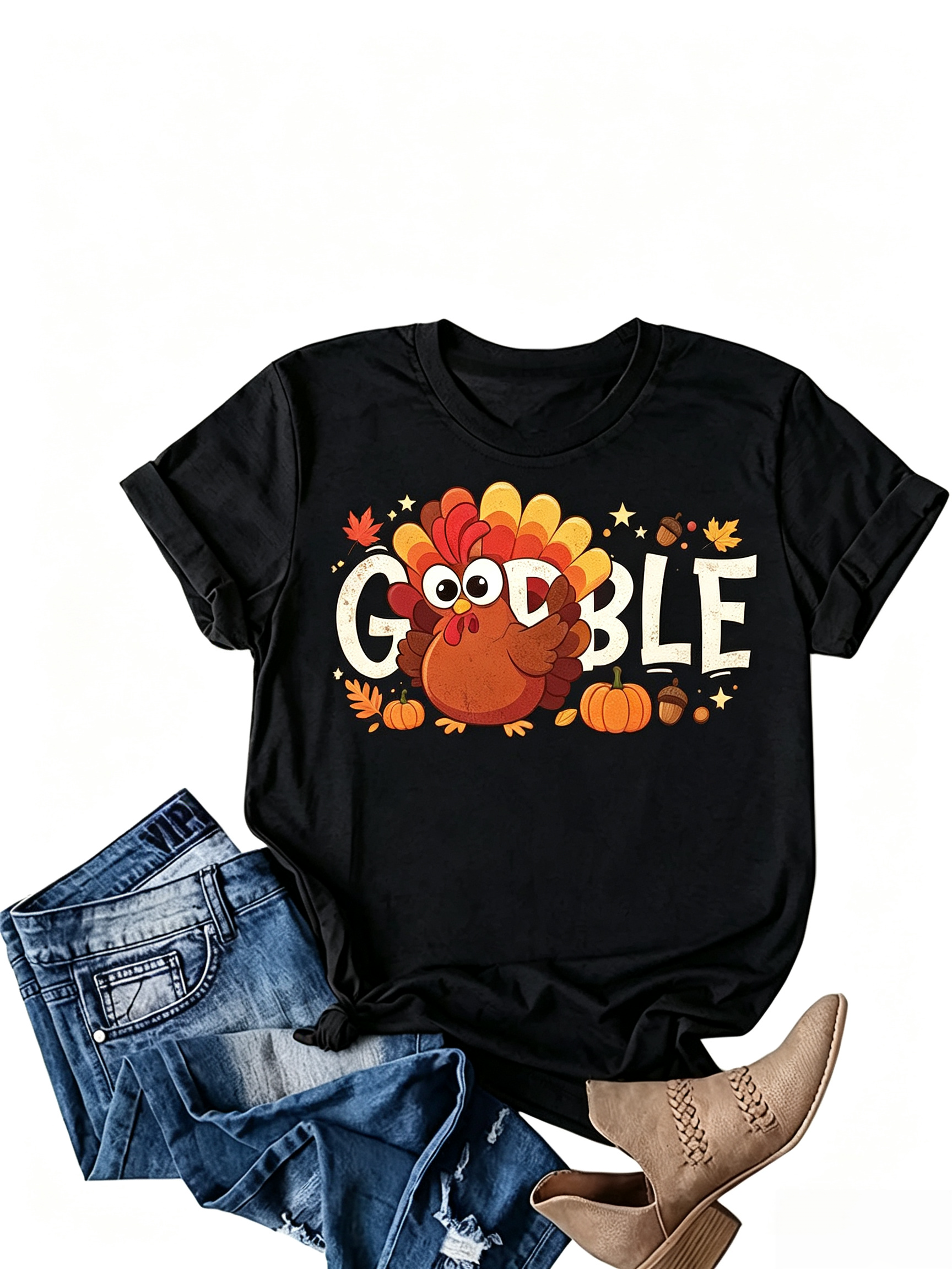 Gobble Gobble T-Shirt Cute Turkey Thanksgiving Fall Tee