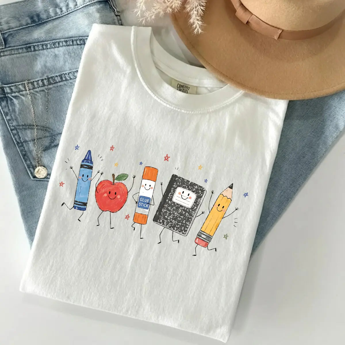Cute School Supplies Heritage Graphic Tee 100%Cotton Crew Neck Short Sleeve Tee For Women Teacher Gift Teacher T-shirt