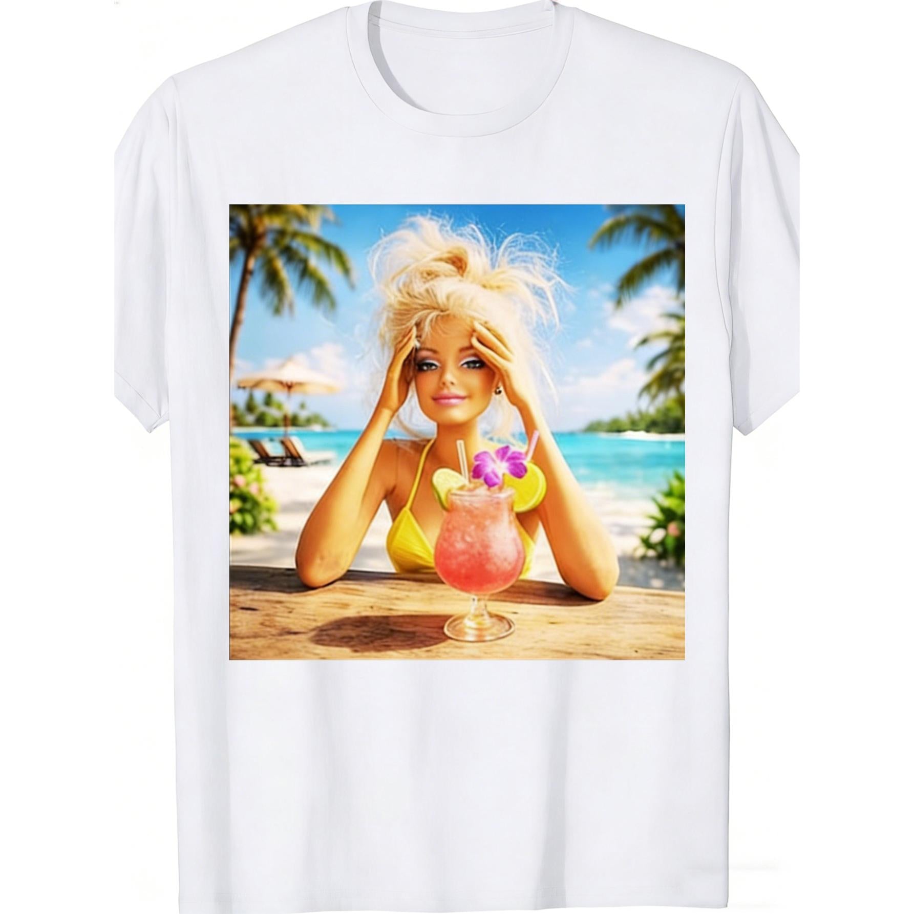 Funny Island Bikini Doll Face Meme T-Shirt - Beach Travel Style Graphic Tee, Unisex Casual Top,Girlfriend travel gifts