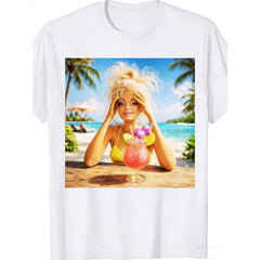 Funny Island Bikini Doll Face Meme T-Shirt - Beach Travel Style Graphic Tee, Unisex Casual Top,Girlfriend travel gifts