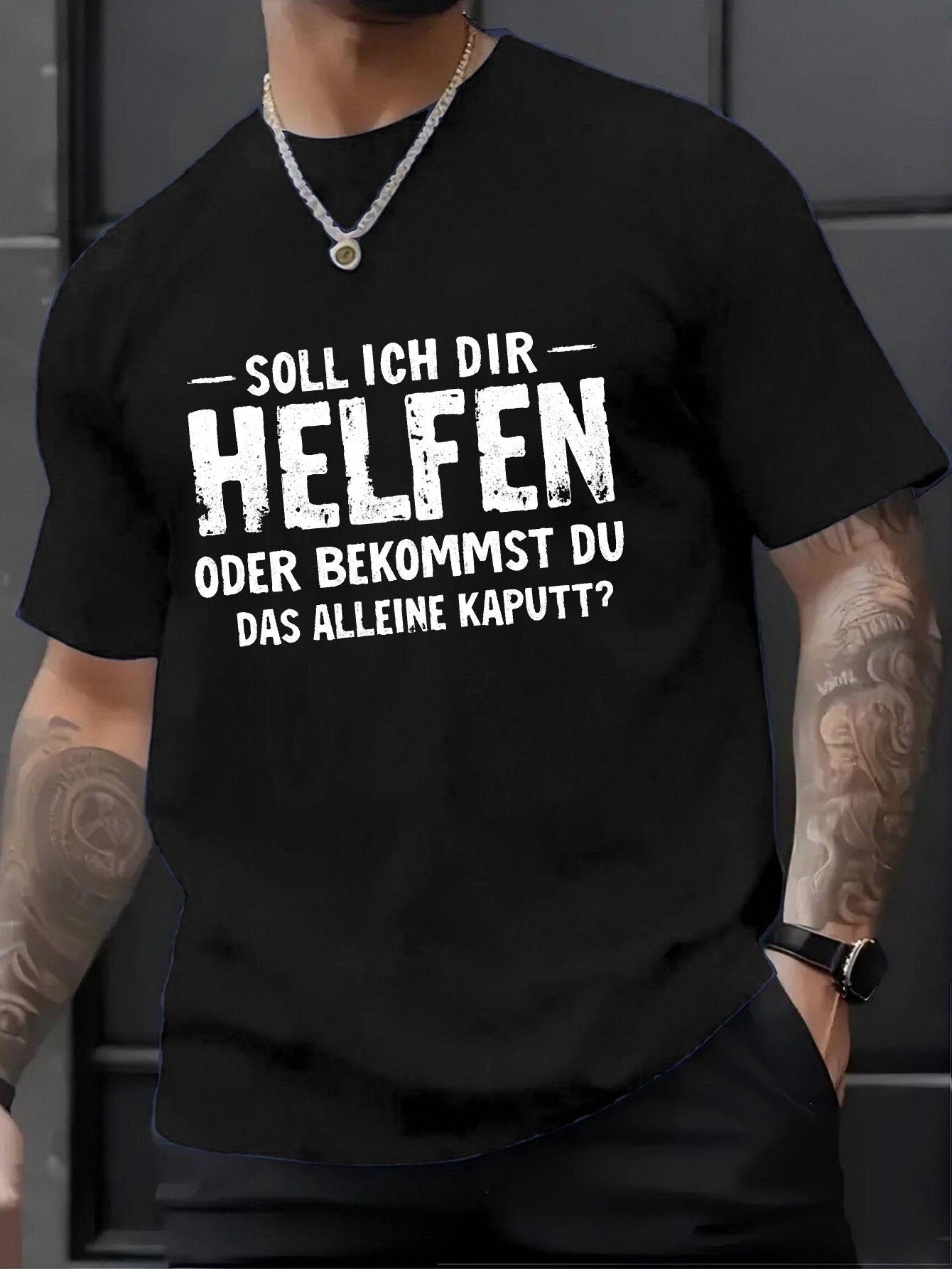 Men's Humorous German-Print T-Shirt for Casual Daily Wear