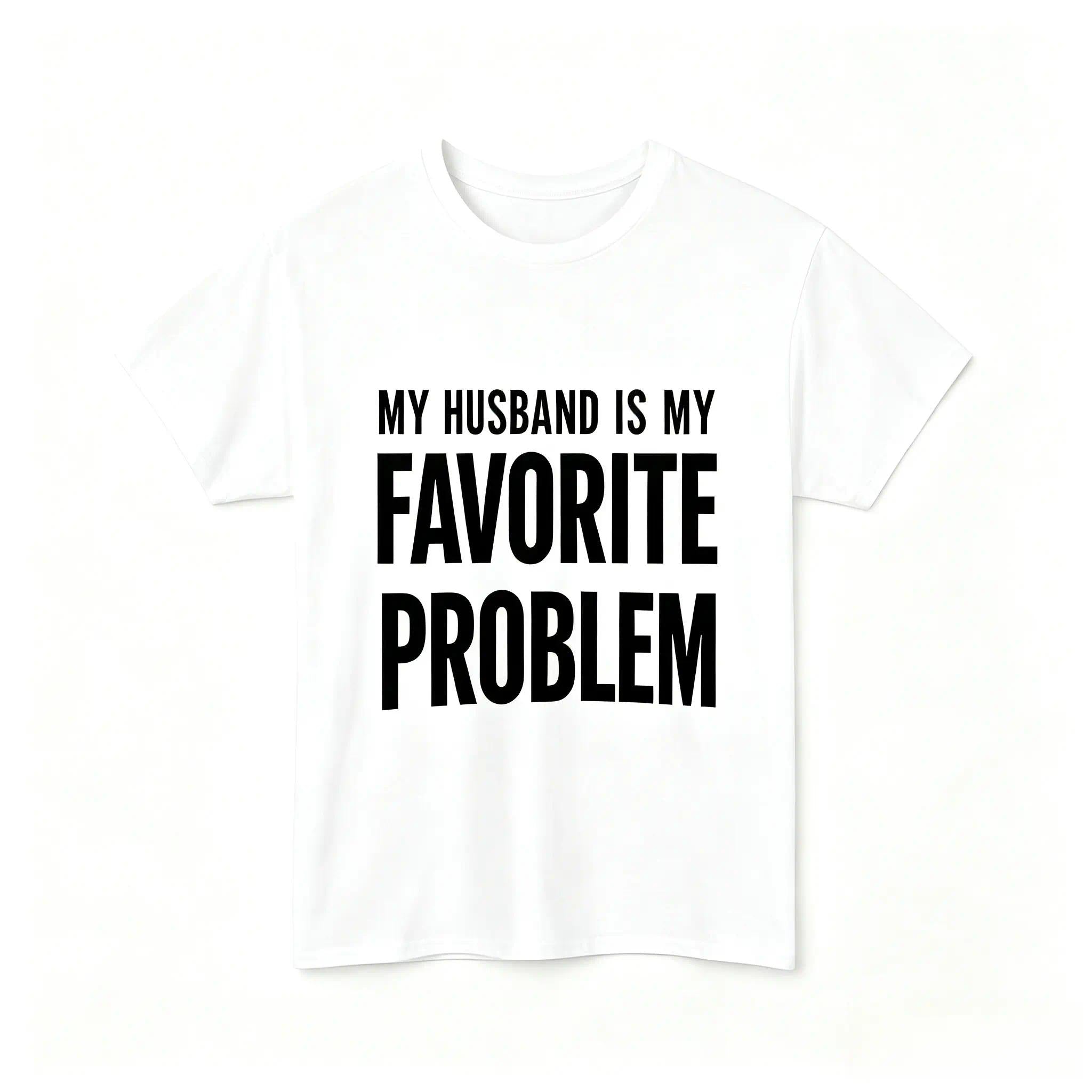 Men's Classic Shortsleeve T-Shirt, Funny 'My Wife Is My Favorite Problem' Graphic Print, Smooth Crew Neck with Lived-in Vibe, Ribbed, Cotton, Casual, Tops, Tee