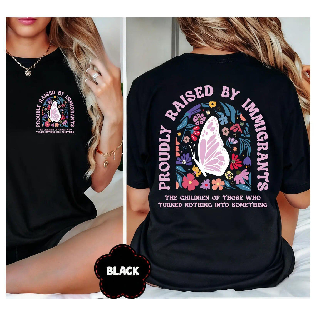 “Proudly The Children Of Those Who Turned Nothing Into Something” Heritage T-Shirt, Family Pride Graphic Tee, Unisex Black Dual-Sided Cotton Top for Men and Women, Inspirational  Gift