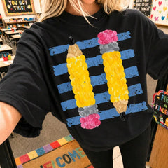 Retro Pencil Graphic Teacher Shirt Cute Alphabet Print Classroom Top Casual Breathable Cotton Tee For Educators Back To School