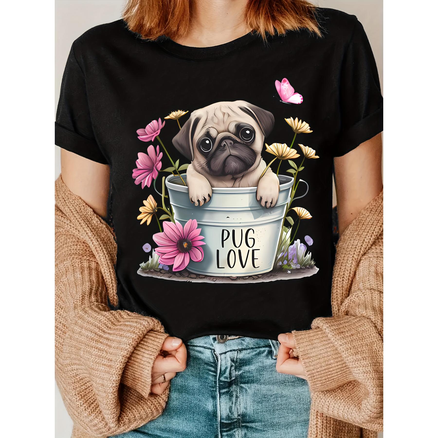A Fun Printed T-Shirt Featuring Pugs, Perfect for Pug Enthusiasts
