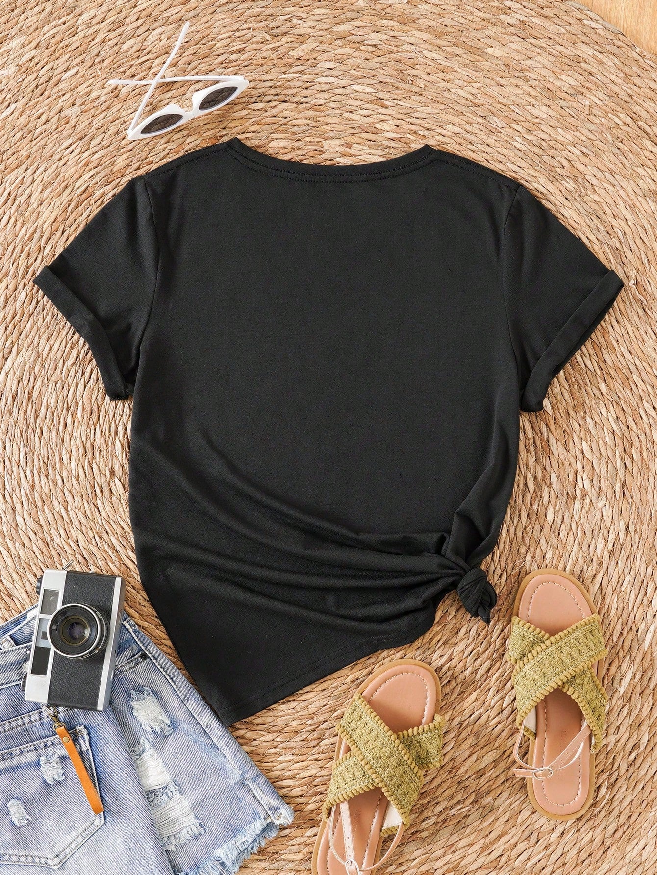 INAWLY Cartoon & Slogan Graphic Tee I've Got Your Back Graphic Tees Women Tops