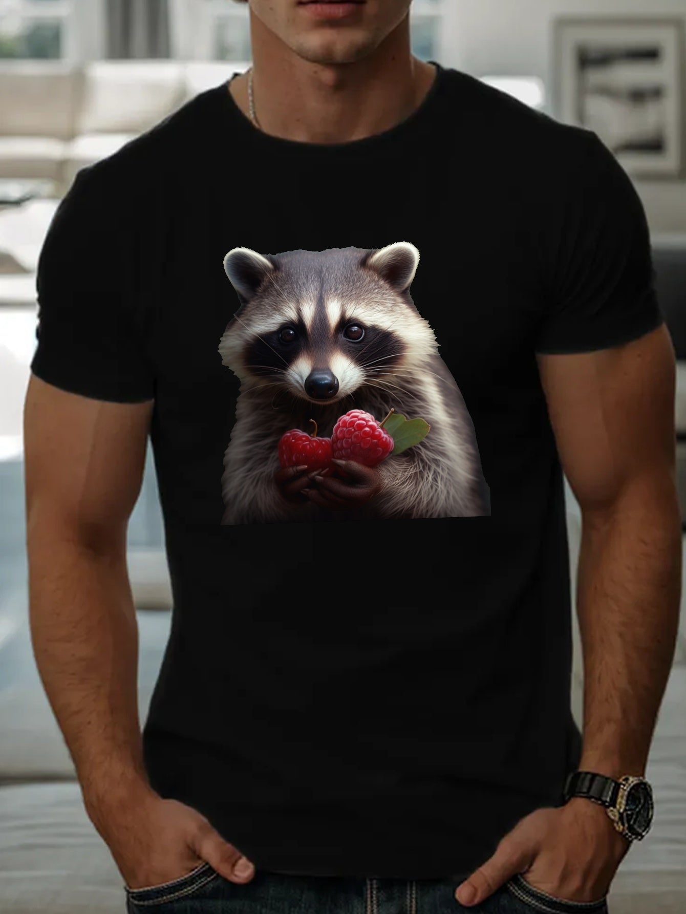 The Raspberry Raccoon Men's Short Sleeve T-shirt Summer T-shirt Top
