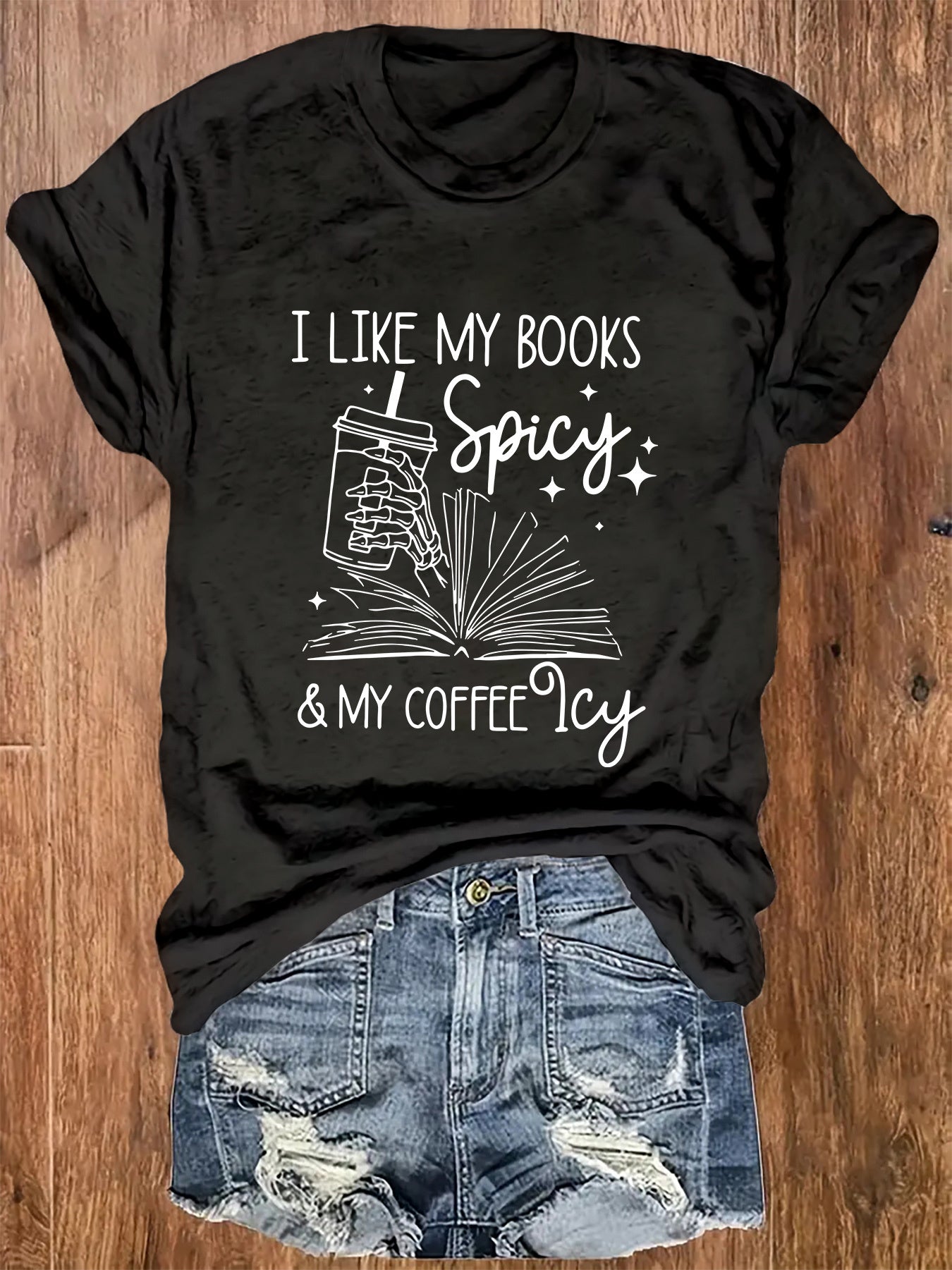 I Like My Books Spicy And My Coffee Icy T-Shirt Romance Book Lover Iced Coffee Addict Tee