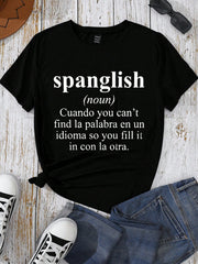 Women's Funny Spanglish Graphic T-Shirt, Bilingual Spanish English Quote Crew Neck Short Sleeve Casual Cotton Tee, Language Lover Everyday Summer Top