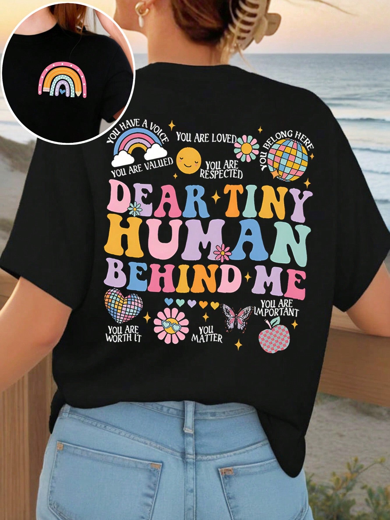 Casual Versatile Letter Print Beach T-Shirt, Suitable For Spring And Summer, Comfortable And Elastic，Double-sided print