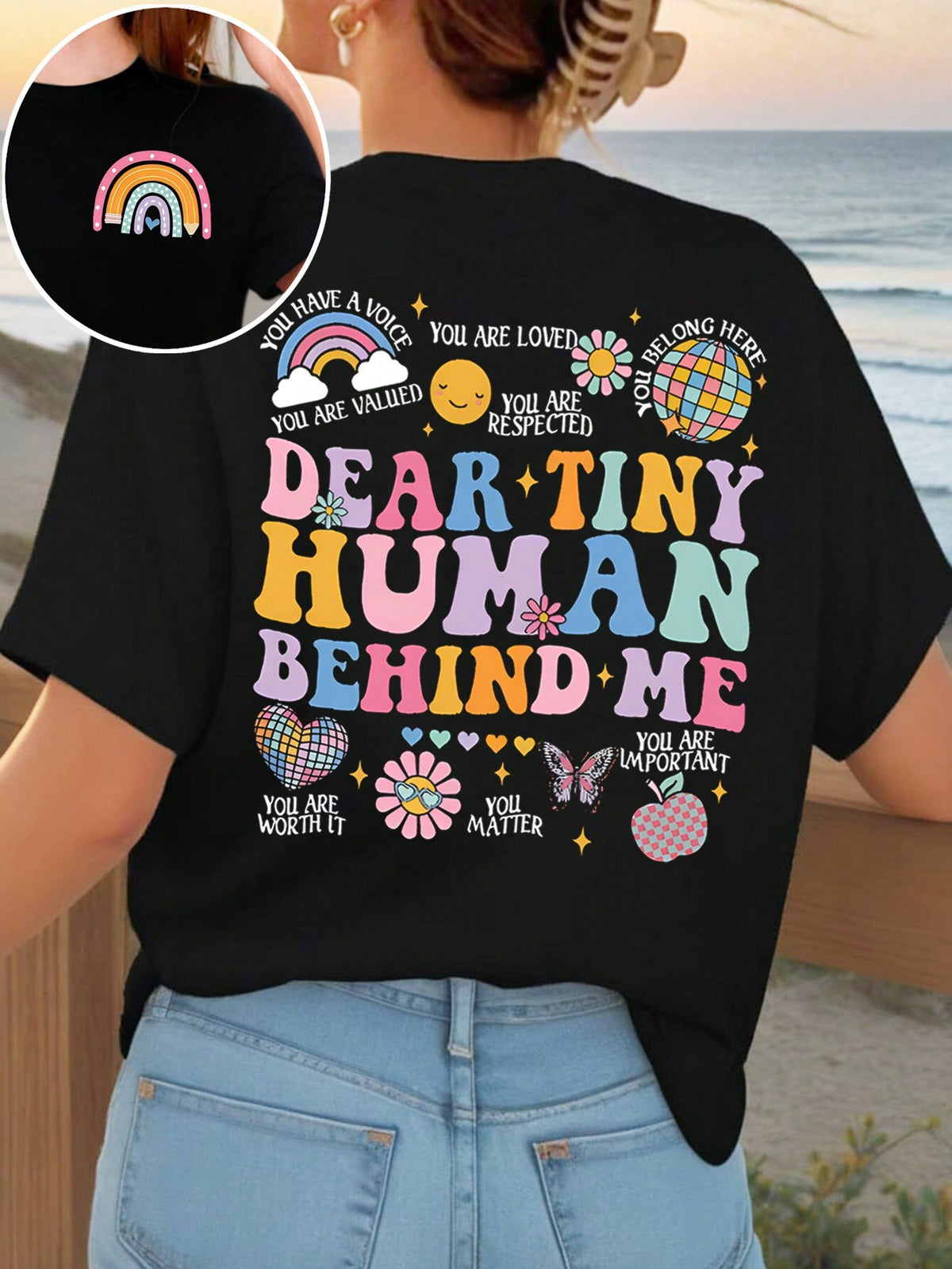 Casual Versatile Letter Print Beach T-Shirt, Suitable For Spring And Summer, Comfortable And Elastic，Double-sided print