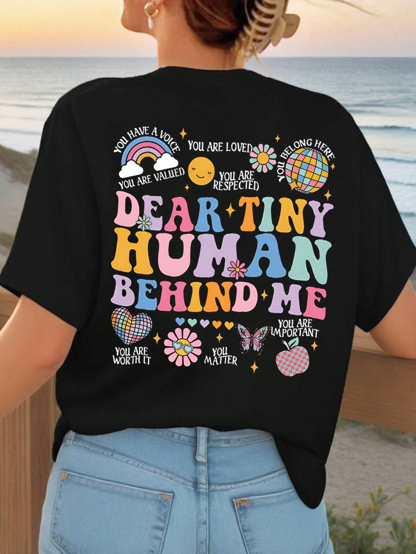 Casual Versatile Letter Print Beach T-Shirt, Suitable For Spring And Summer, Comfortable And Elastic，Double-sided print