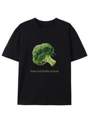 Green And Healthy Broccoli, Creative Pattern Crew Neck T-Shirt, Pure Summer Trendy Fashion Short Sleeves, Casual Daily Style Top