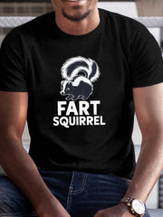 Men's Crew Neck T-Shirt with Skunk Graphic Casual Summer Tee | Regular Fit Adult Humorous "Fart Squirrel" Print Short Sleeve Top