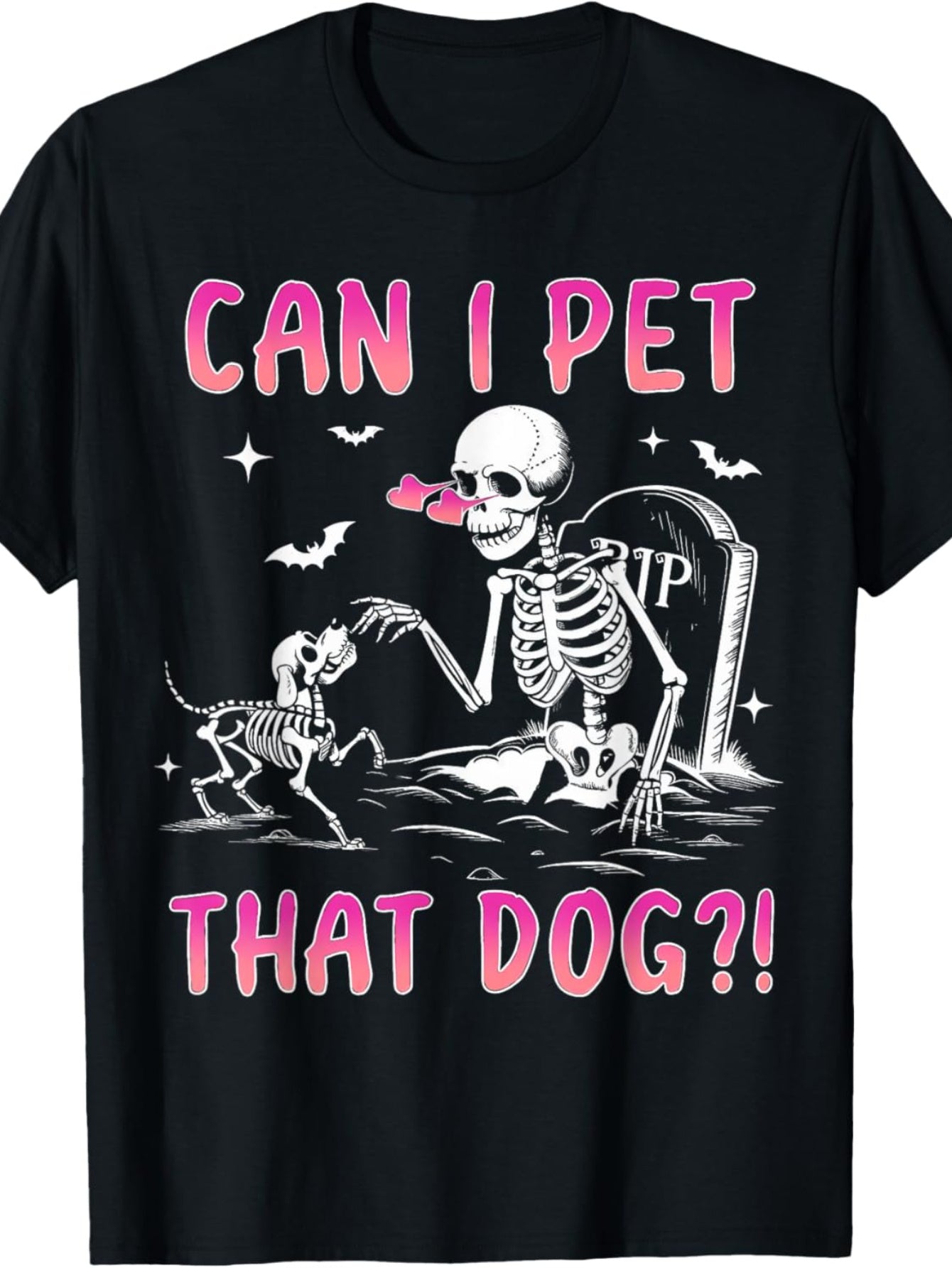 Can I Pet That Dog Funny Halloween Skeleton Graphic Tee for Men Women, Cute Spooky Dog Humor Short Sleeve T-Shirt, Casual Crew Neck Top for Pet Lover Gift