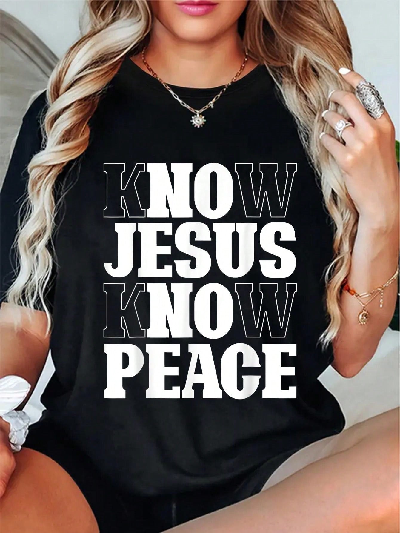 Christian T-Shirt Know Jesus Know Peace Bible Verse Tee Worship Service Top