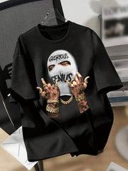 Men's Fashion Masked Person Print Round Neck Short Sleeve T-Shirt