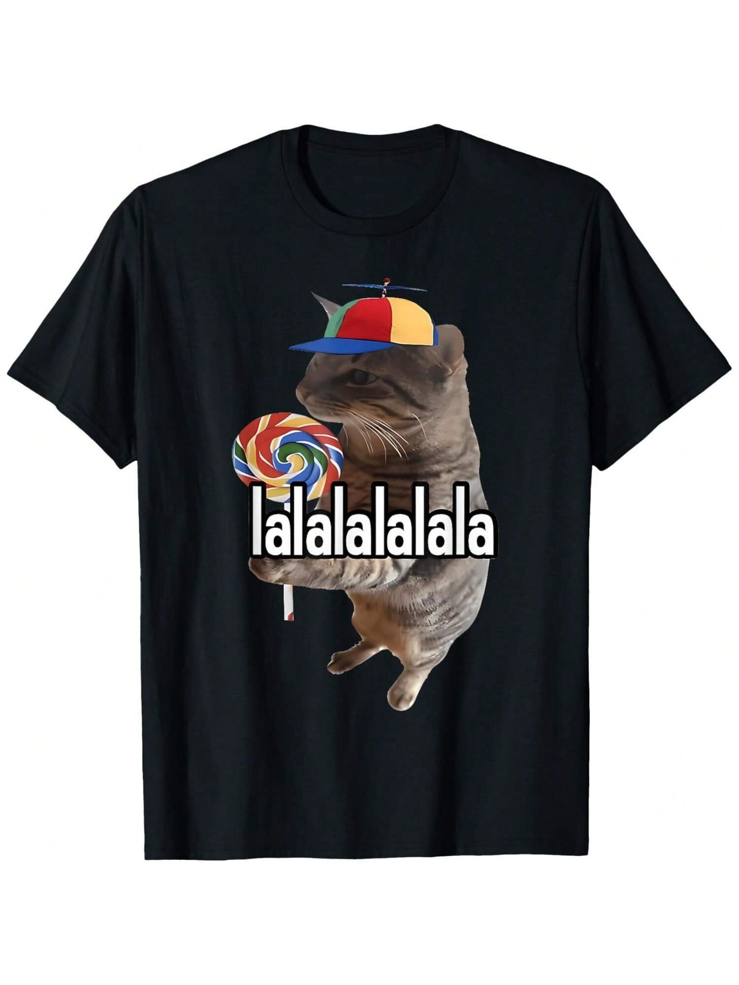 Silly Cat With Lollipop Meme T-Shirt, Cotton Unisex Funny Meme T-Shirt For Men