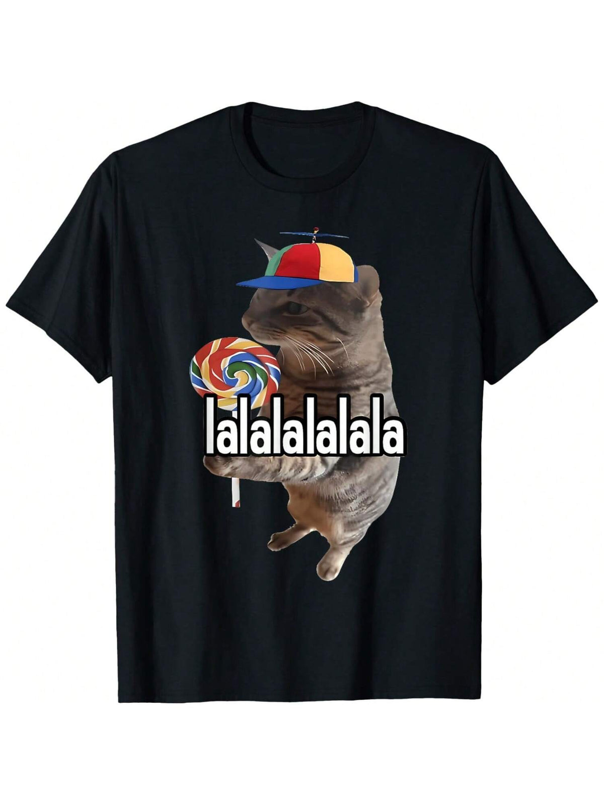 Silly Cat With Lollipop Meme T-Shirt, Cotton Unisex Funny Meme T-Shirt For Men