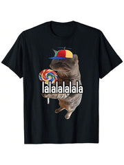 Silly Cat With Lollipop Meme T-Shirt, Cotton Unisex Funny Meme T-Shirt For Men