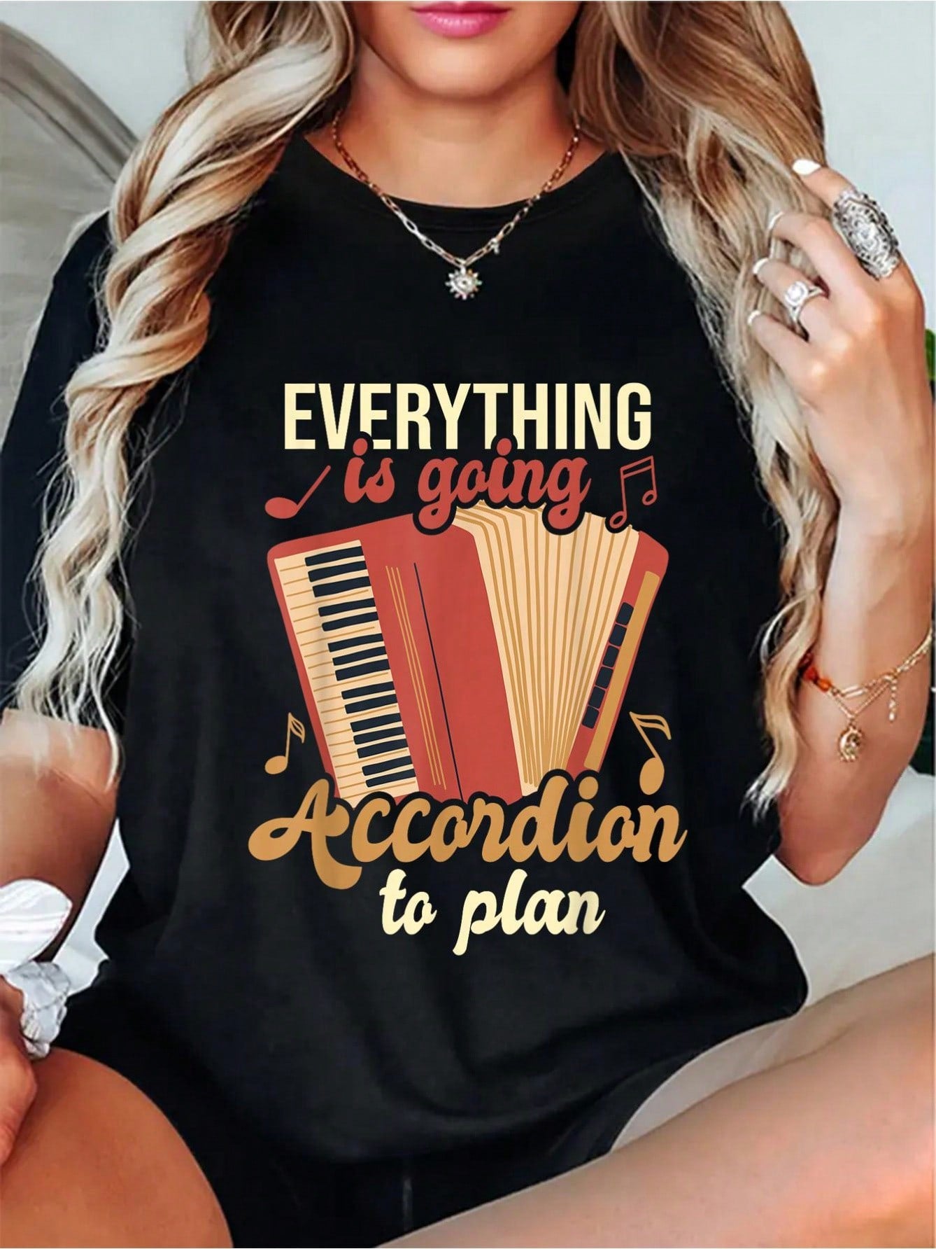 Everything Is Going Accordion To Plan - Printed Crew Neck T-Shirt